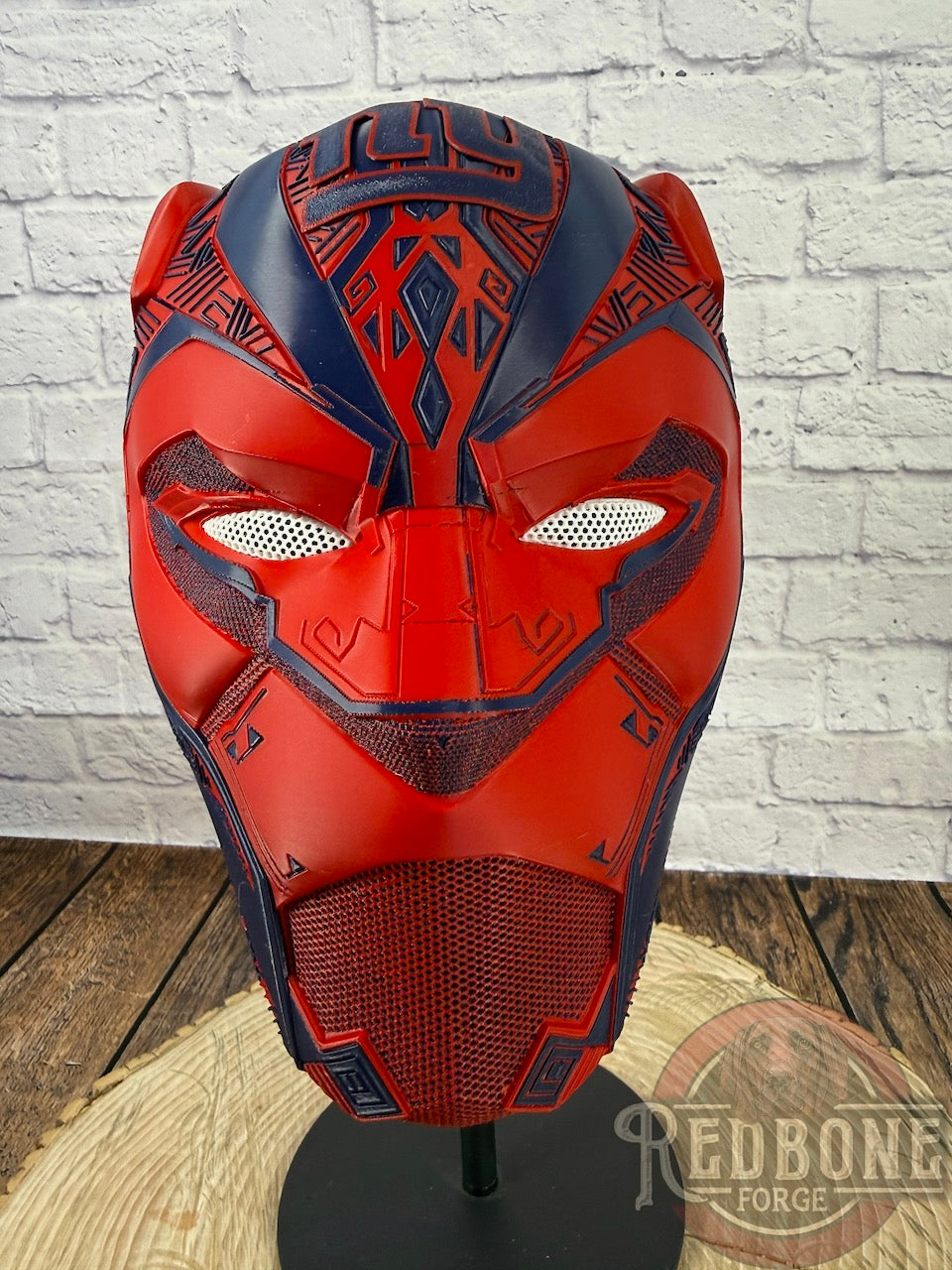NY-Inspired Navy & Red Tribal Cat Warrior Helmet