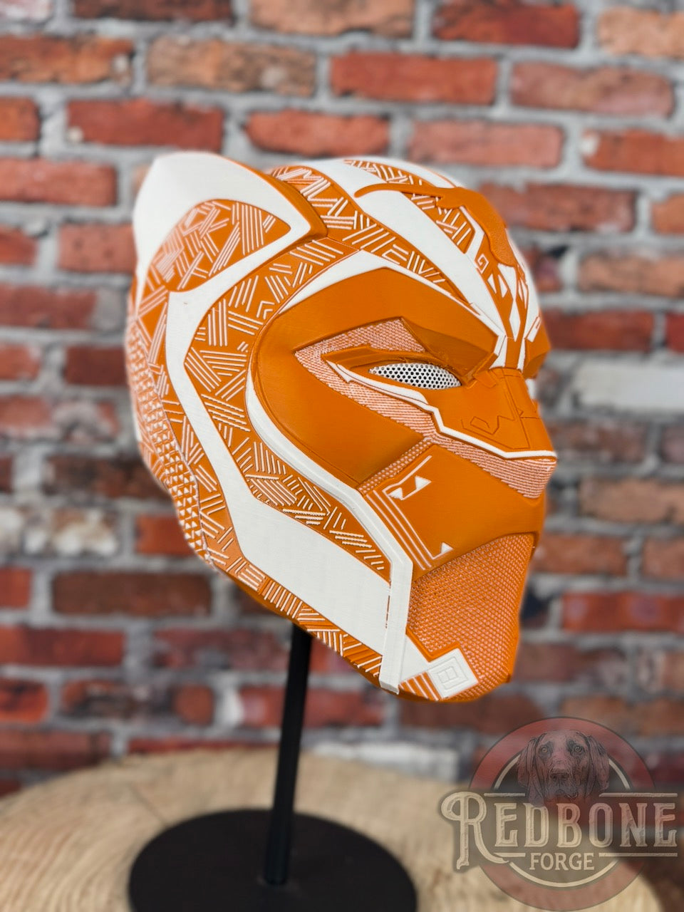 Longhorn-Inspired Burnt Orange & White Tribal Cat Warrior Helmet