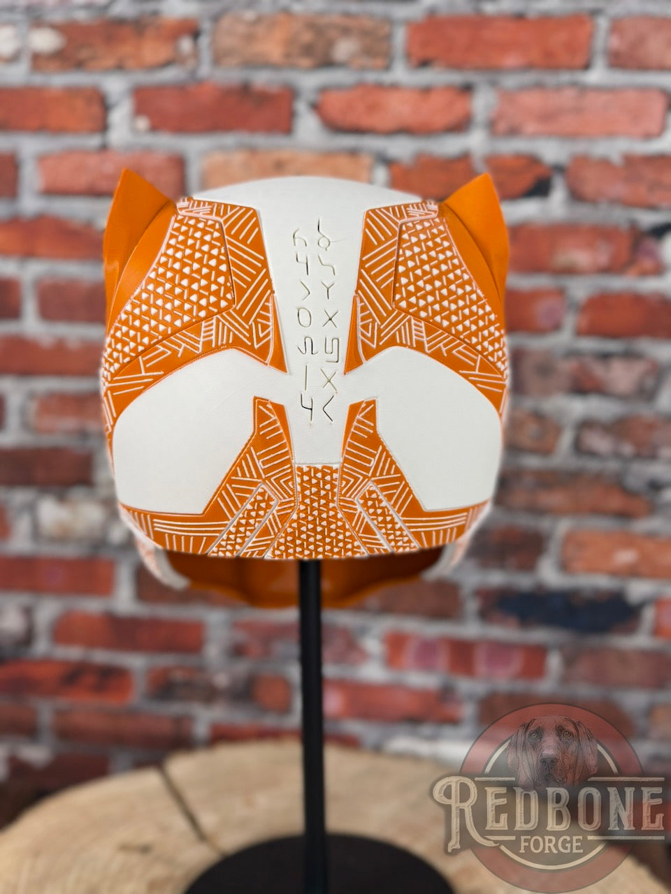 Longhorn-Inspired Burnt Orange & White Tribal Cat Warrior Helmet