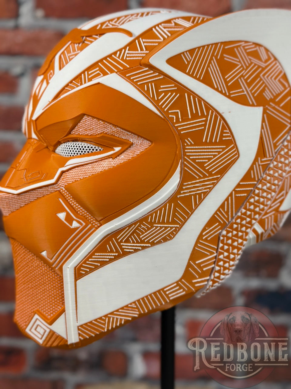 Longhorn-Inspired Burnt Orange & White Tribal Cat Warrior Helmet
