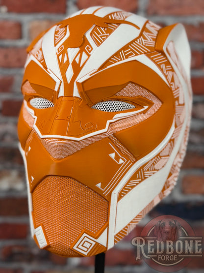 Longhorn-Inspired Burnt Orange & White Tribal Cat Warrior Helmet