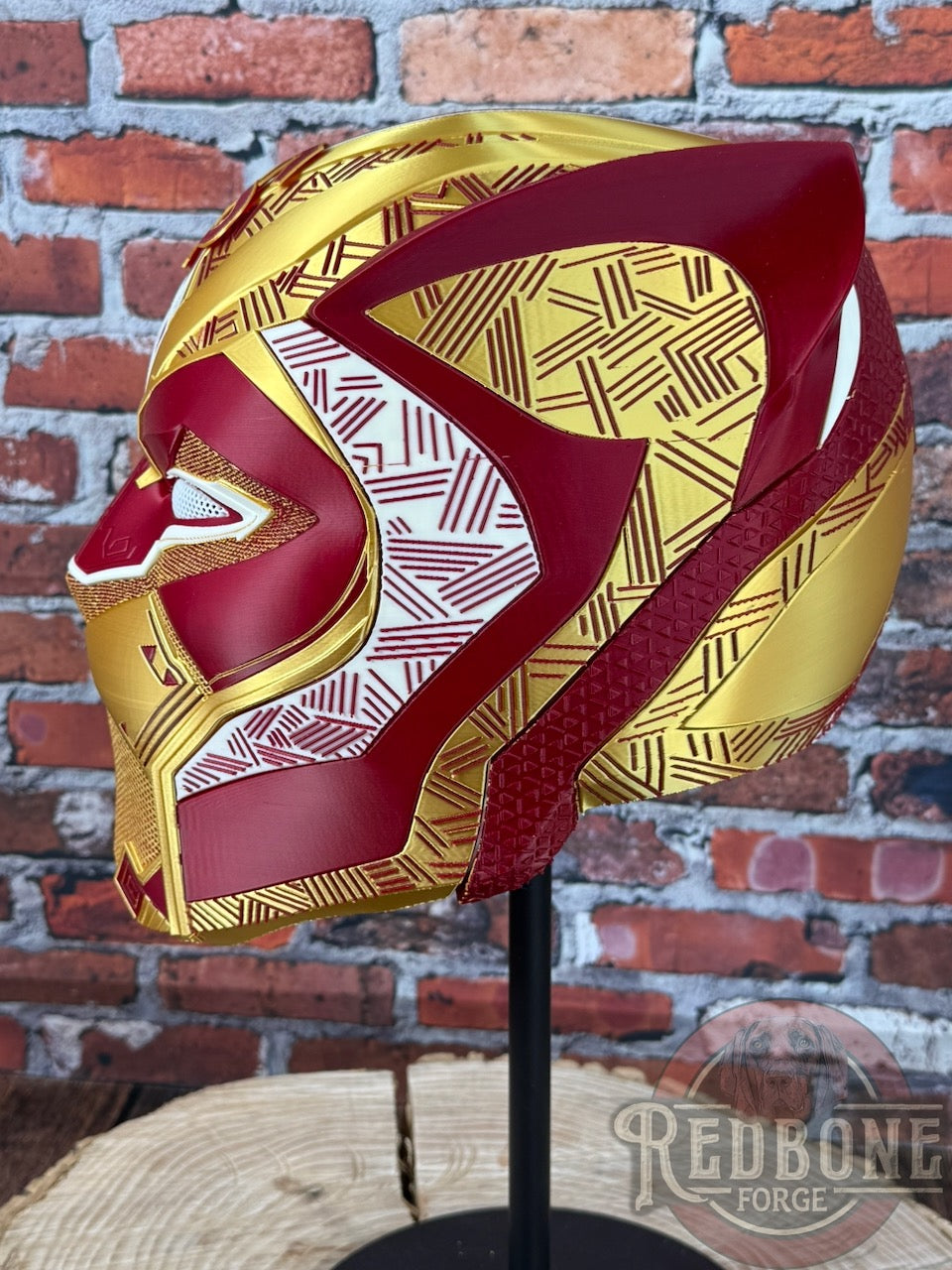 Florida State-Inspired Red & Gold Tribal Cat Warrior Helmet