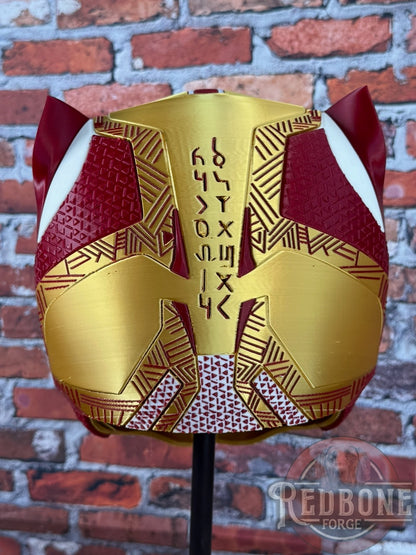 Florida State-Inspired Red & Gold Tribal Cat Warrior Helmet