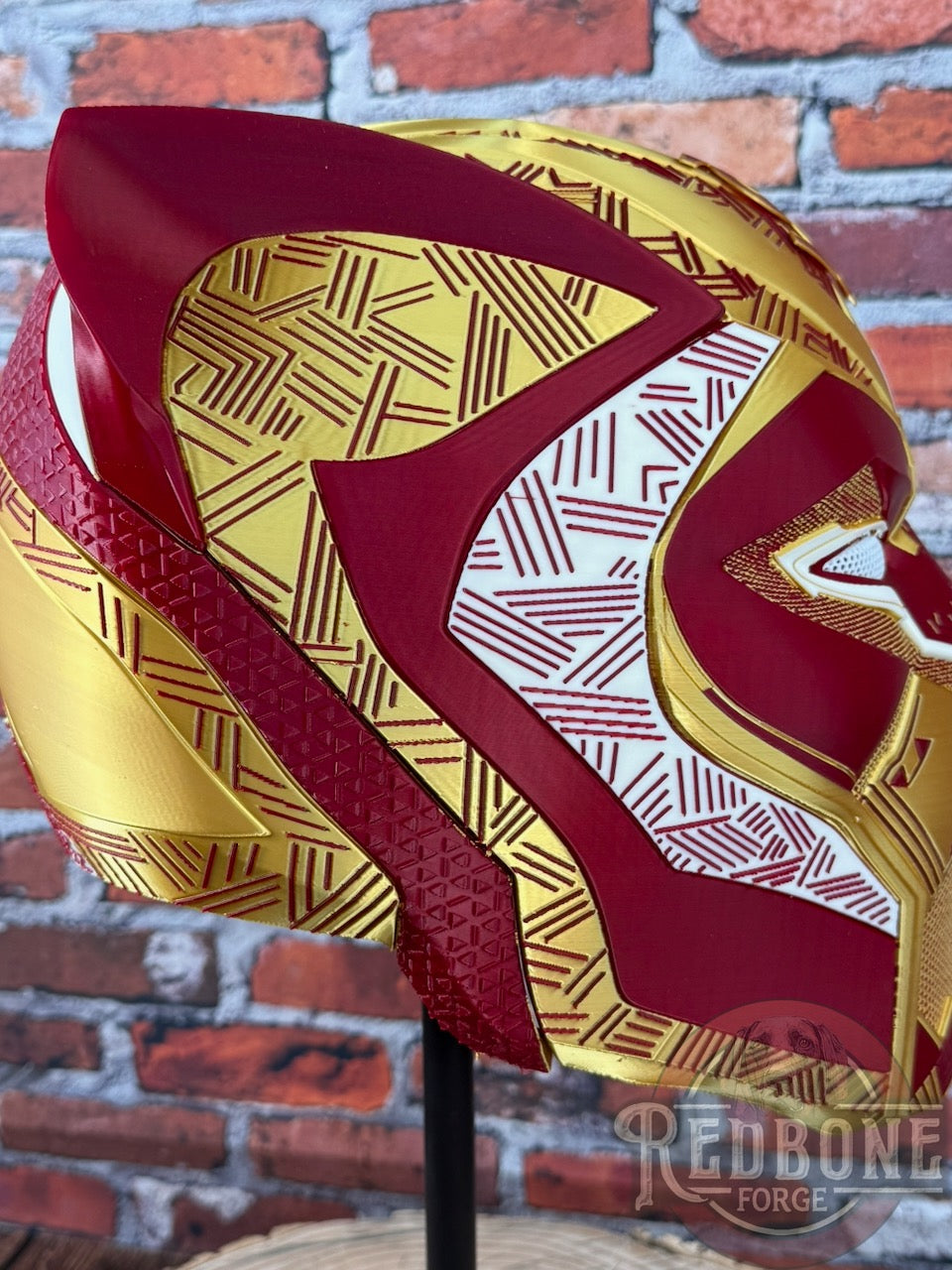 Florida State-Inspired Red & Gold Tribal Cat Warrior Helmet