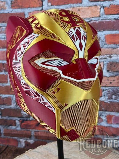 Florida State-Inspired Red & Gold Tribal Cat Warrior Helmet