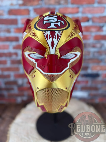 San Francisco-Inspired Red & Gold Tribal Cat Warrior Helmet