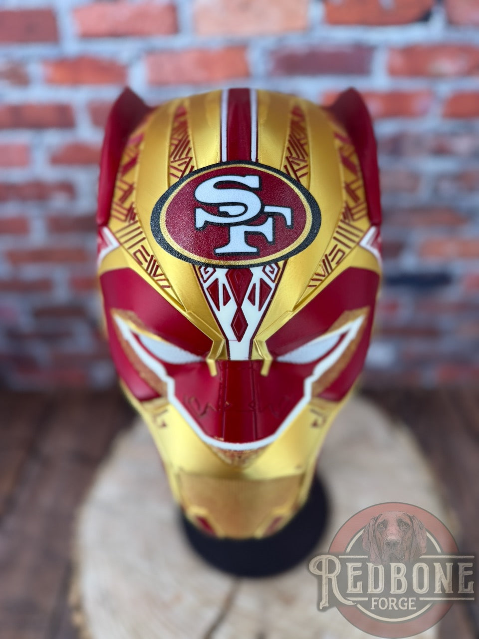 San Francisco-Inspired Red & Gold Tribal Cat Warrior Helmet