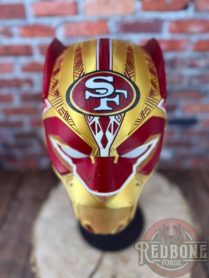 San Francisco-Inspired Red & Gold Tribal Cat Warrior Helmet