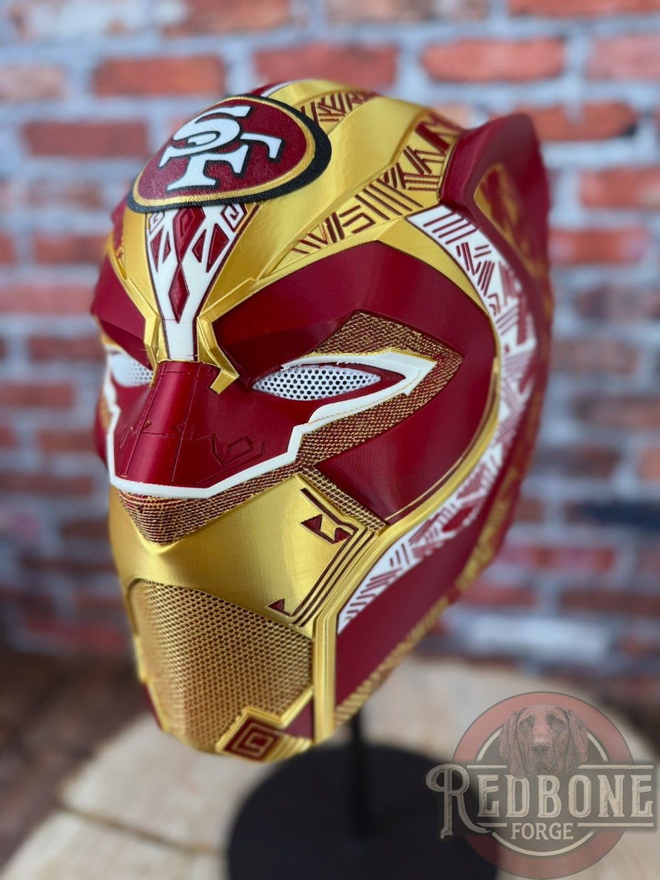 San Francisco-Inspired Red & Gold Tribal Cat Warrior Helmet