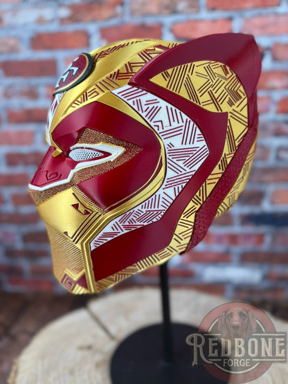 San Francisco-Inspired Red & Gold Tribal Cat Warrior Helmet