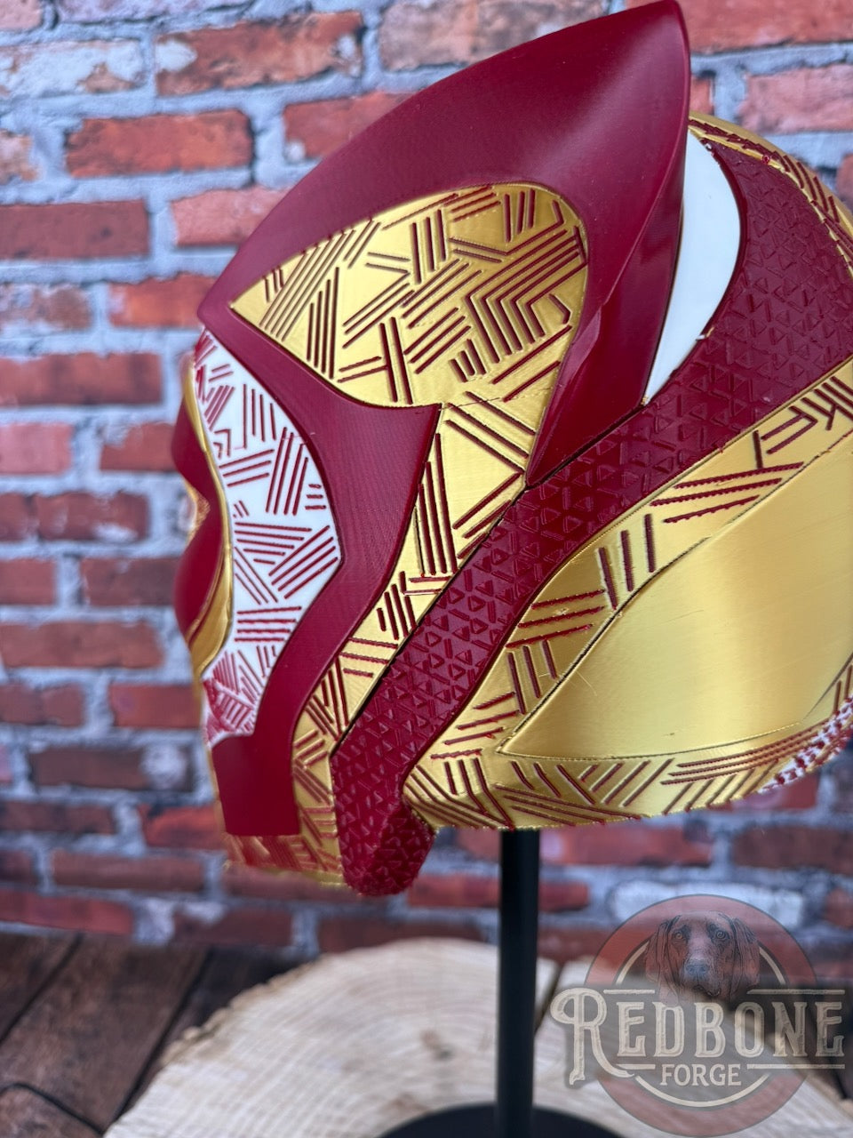 San Francisco-Inspired Red & Gold Tribal Cat Warrior Helmet