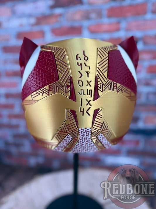 San Francisco-Inspired Red & Gold Tribal Cat Warrior Helmet
