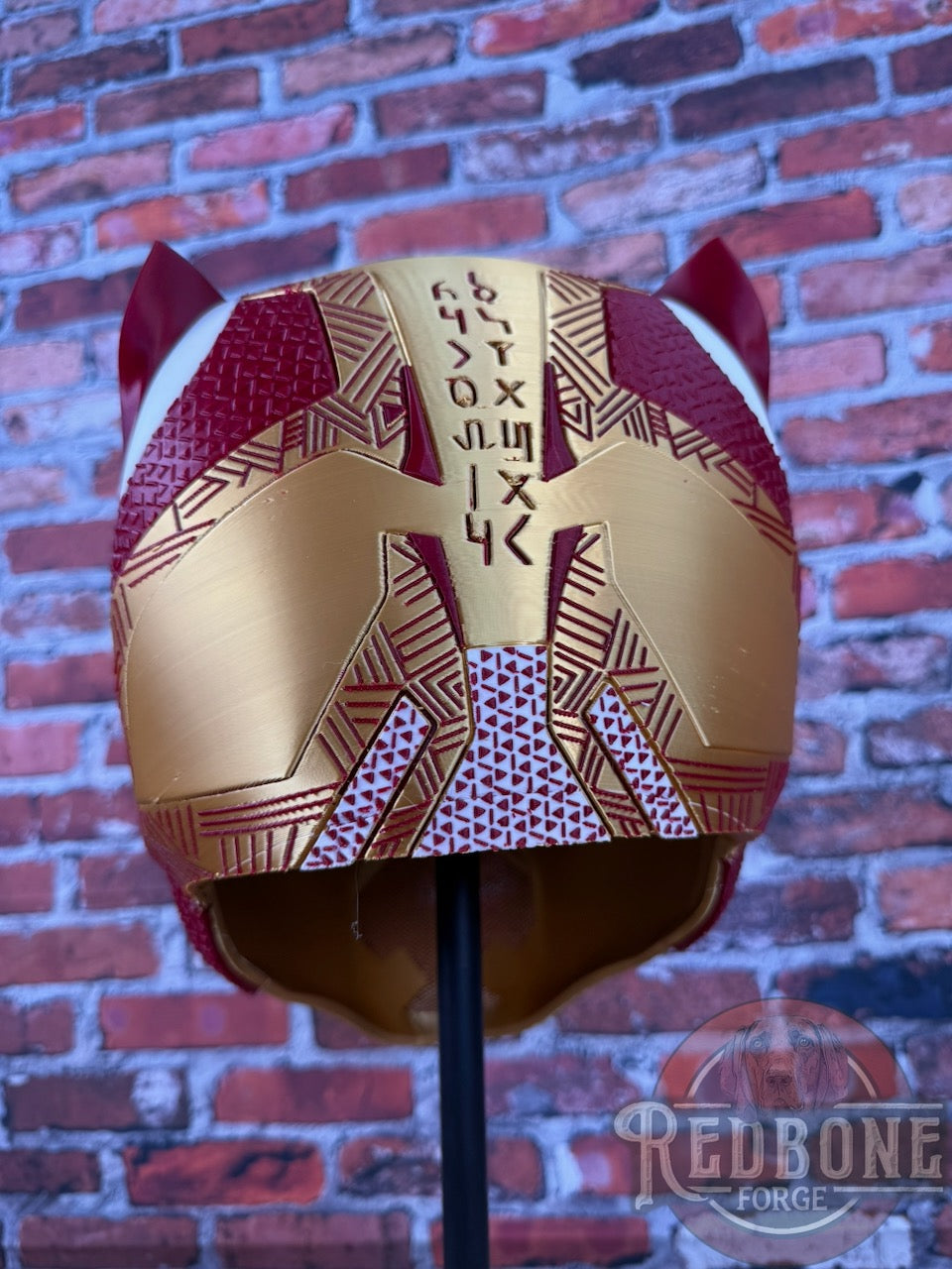 San Francisco-Inspired Red & Gold Tribal Cat Warrior Helmet