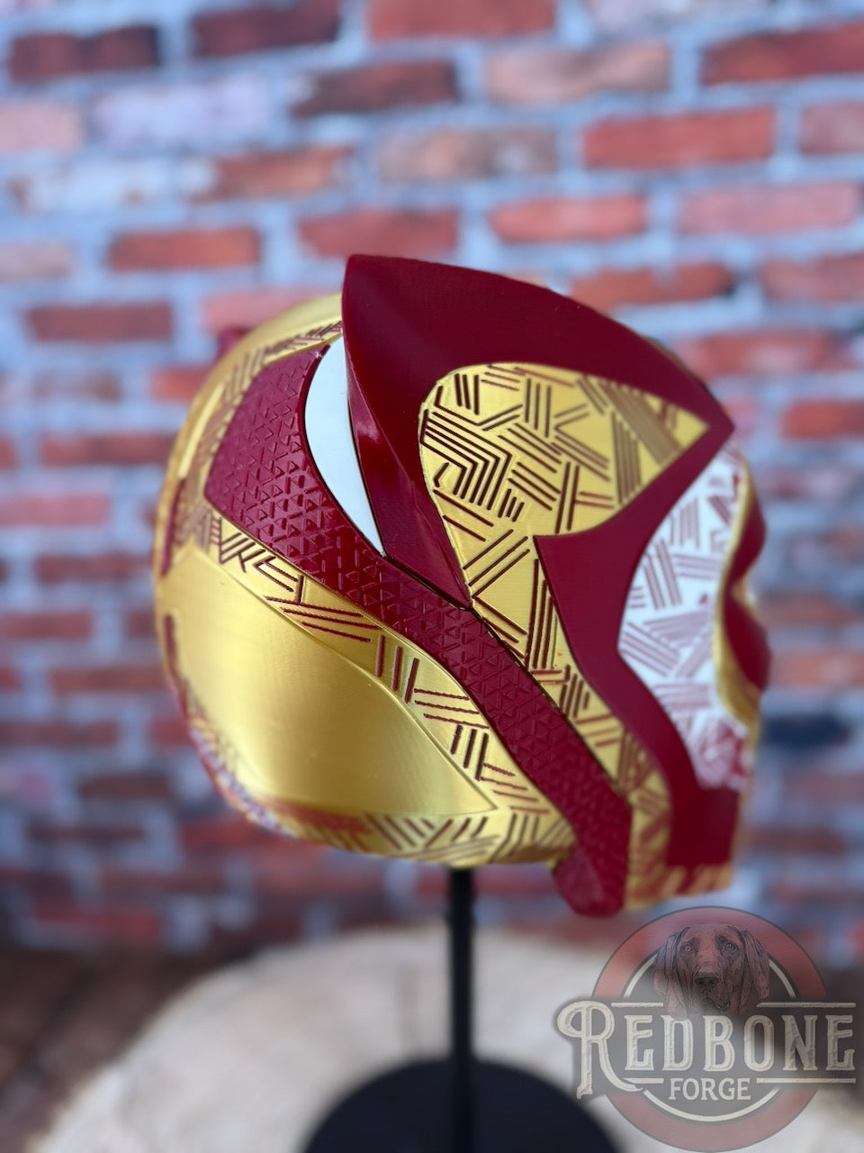 San Francisco-Inspired Red & Gold Tribal Cat Warrior Helmet