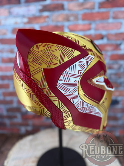 San Francisco-Inspired Red & Gold Tribal Cat Warrior Helmet