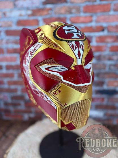 San Francisco-Inspired Red & Gold Tribal Cat Warrior Helmet