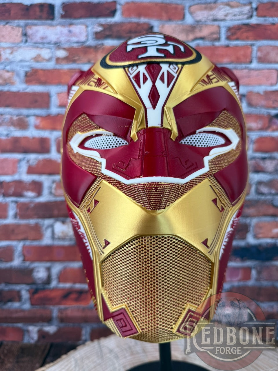 San Francisco-Inspired Red & Gold Tribal Cat Warrior Helmet