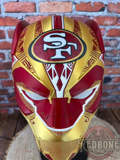 San Francisco-Inspired Red & Gold Tribal Cat Warrior Helmet
