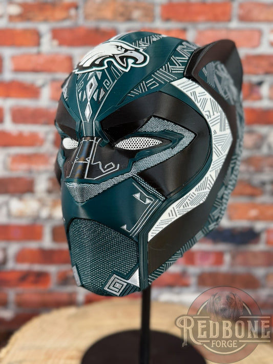 Philadelphia-Inspired Green, Silver, Black & White Tribal Cat Warrior Helmet