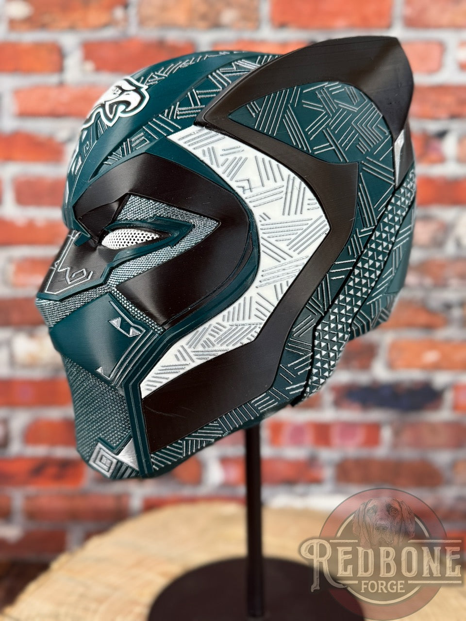 Philadelphia-Inspired Green, Silver, Black & White Tribal Cat Warrior Helmet