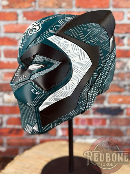 Philadelphia-Inspired Green, Silver, Black & White Tribal Cat Warrior Helmet