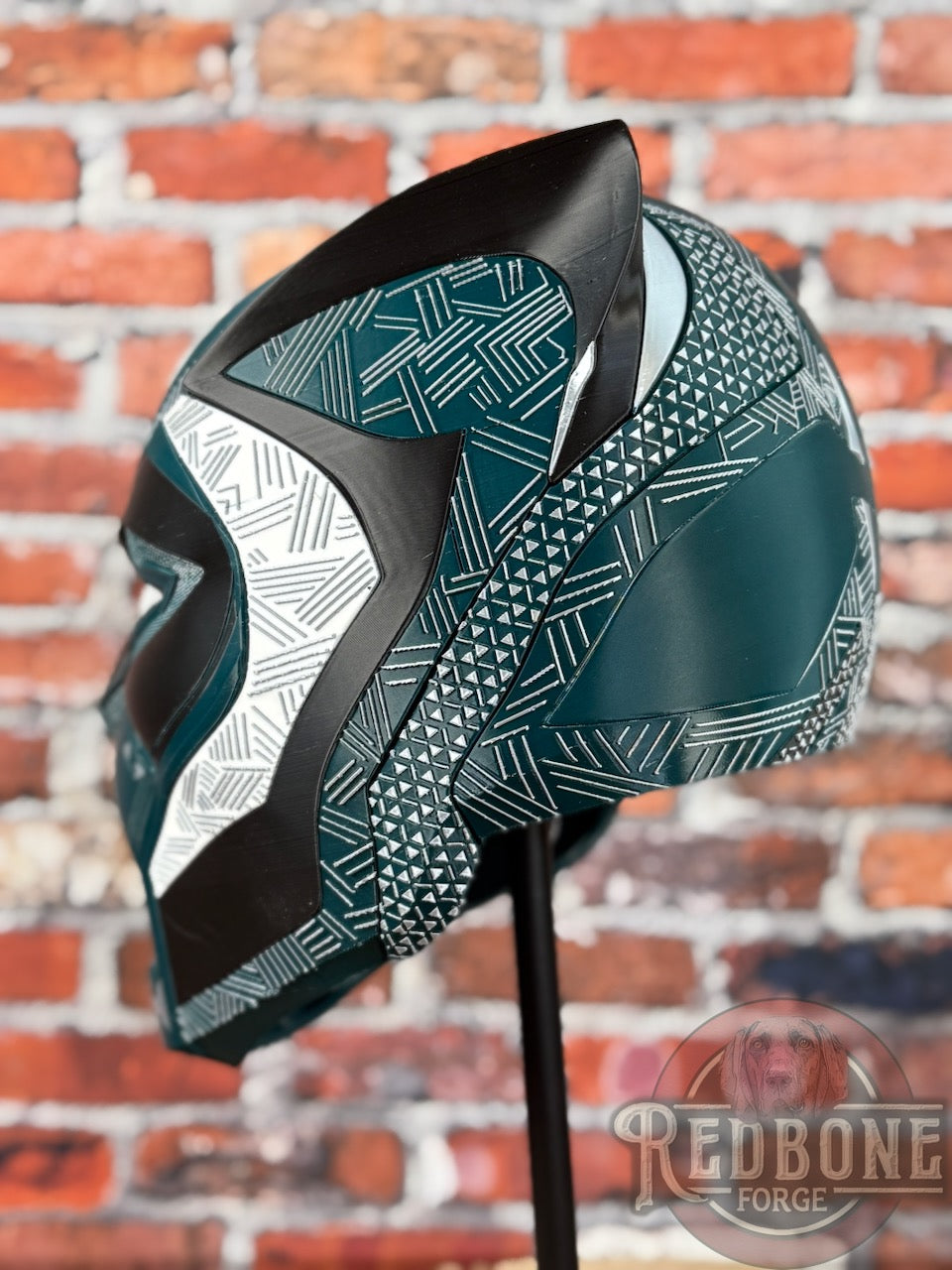 Philadelphia-Inspired Green, Silver, Black & White Tribal Cat Warrior Helmet