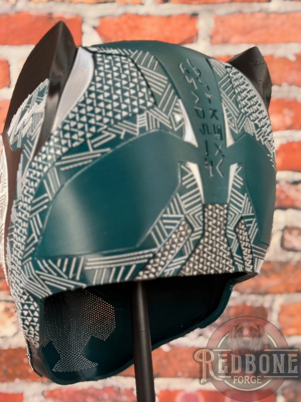 Philadelphia-Inspired Green, Silver, Black & White Tribal Cat Warrior Helmet