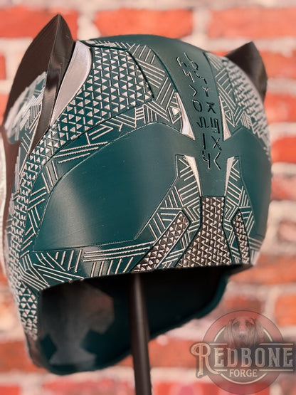 Philadelphia-Inspired Green, Silver, Black & White Tribal Cat Warrior Helmet