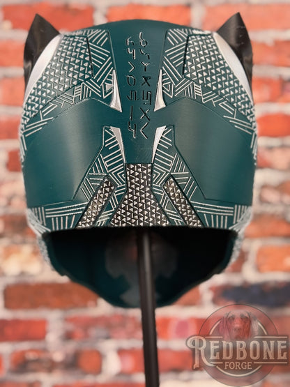 Philadelphia-Inspired Green, Silver, Black & White Tribal Cat Warrior Helmet