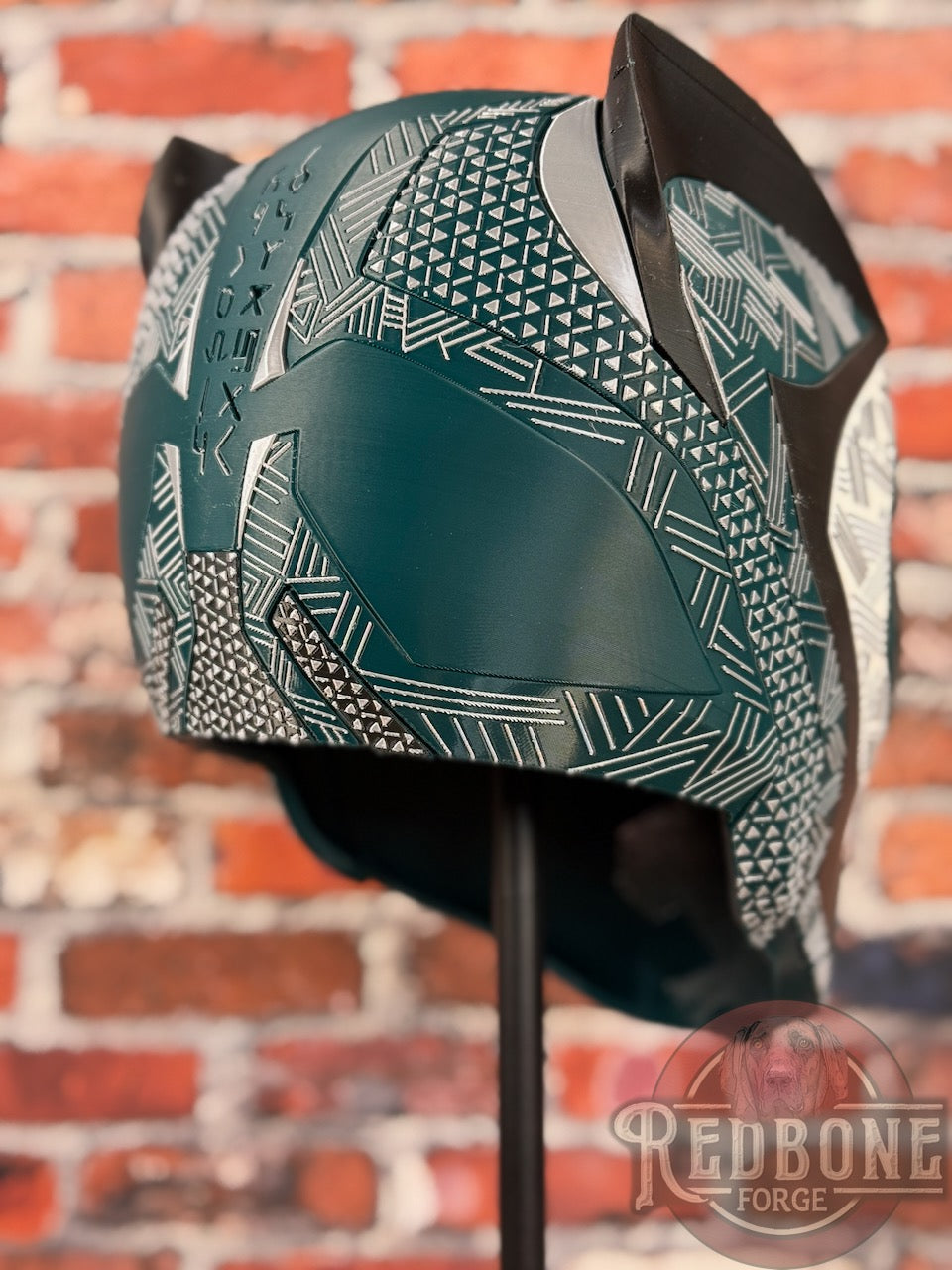 Philadelphia-Inspired Green, Silver, Black & White Tribal Cat Warrior Helmet