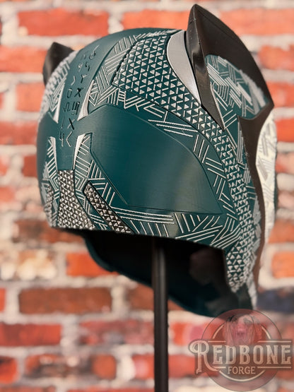Philadelphia-Inspired Green, Silver, Black & White Tribal Cat Warrior Helmet