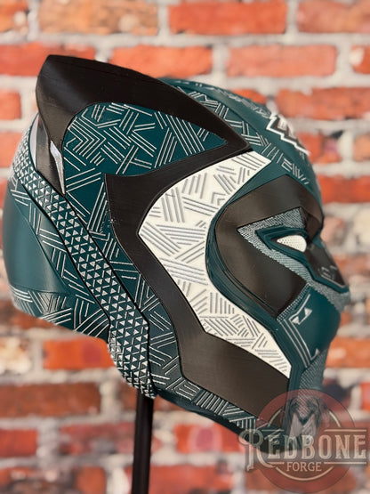 Philadelphia-Inspired Green, Silver, Black & White Tribal Cat Warrior Helmet