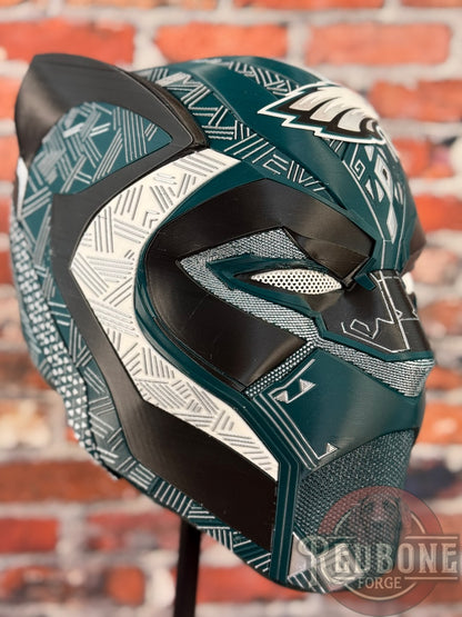 Philadelphia-Inspired Green, Silver, Black & White Tribal Cat Warrior Helmet