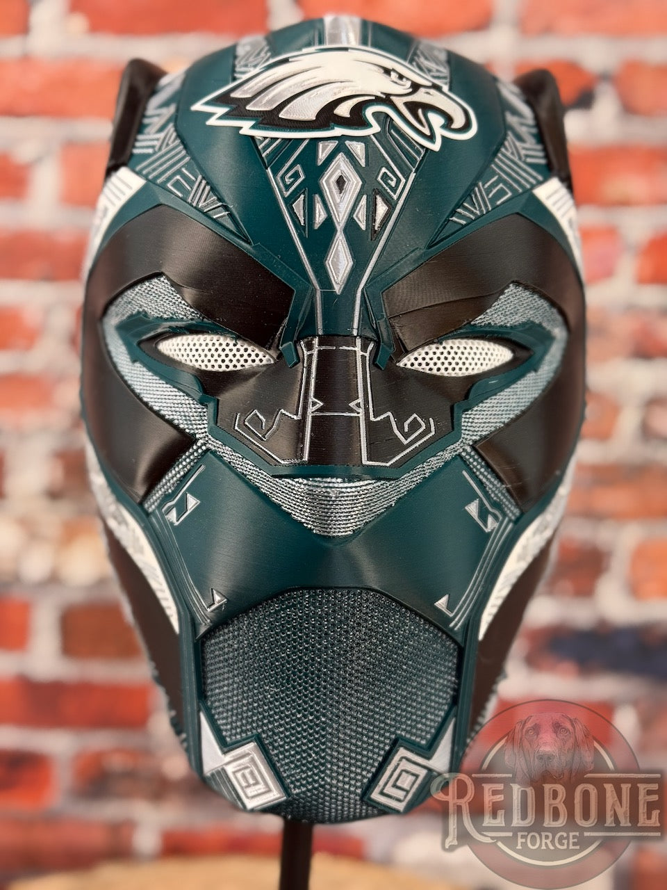 Philadelphia-Inspired Green, Silver, Black & White Tribal Cat Warrior Helmet