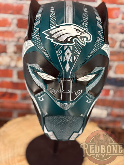 Philadelphia-Inspired Green, Silver, Black & White Tribal Cat Warrior Helmet