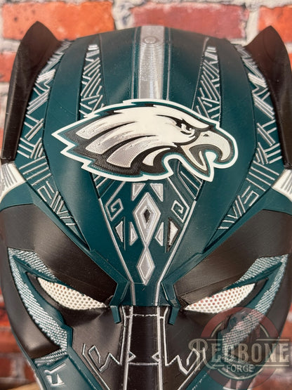 Philadelphia-Inspired Green, Silver, Black & White Tribal Cat Warrior Helmet