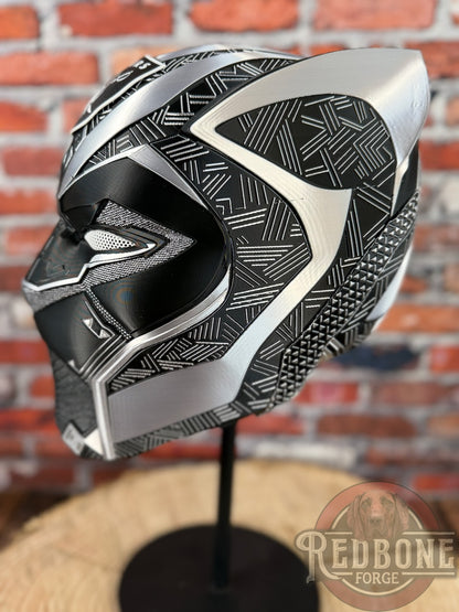 Raider-Inspired Silver & Black Tribal Cat Warrior Helmet