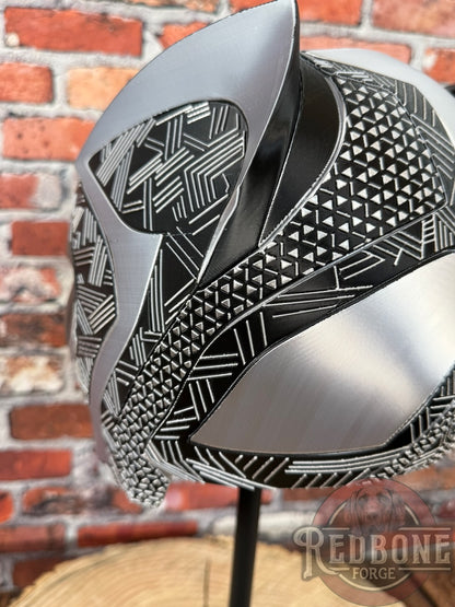 Raider-Inspired Silver & Black Tribal Cat Warrior Helmet
