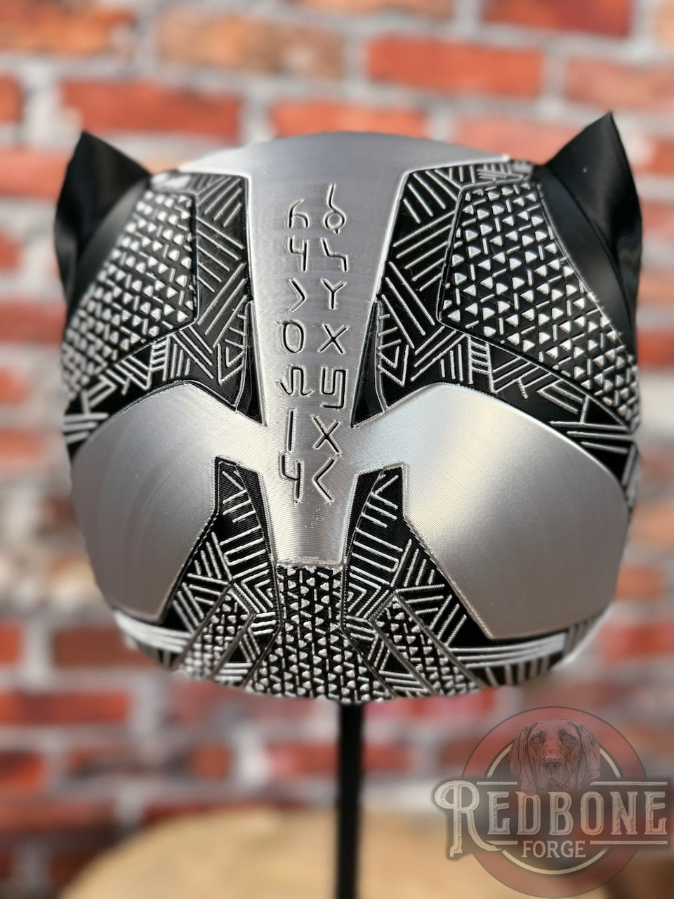 Raider-Inspired Silver & Black Tribal Cat Warrior Helmet