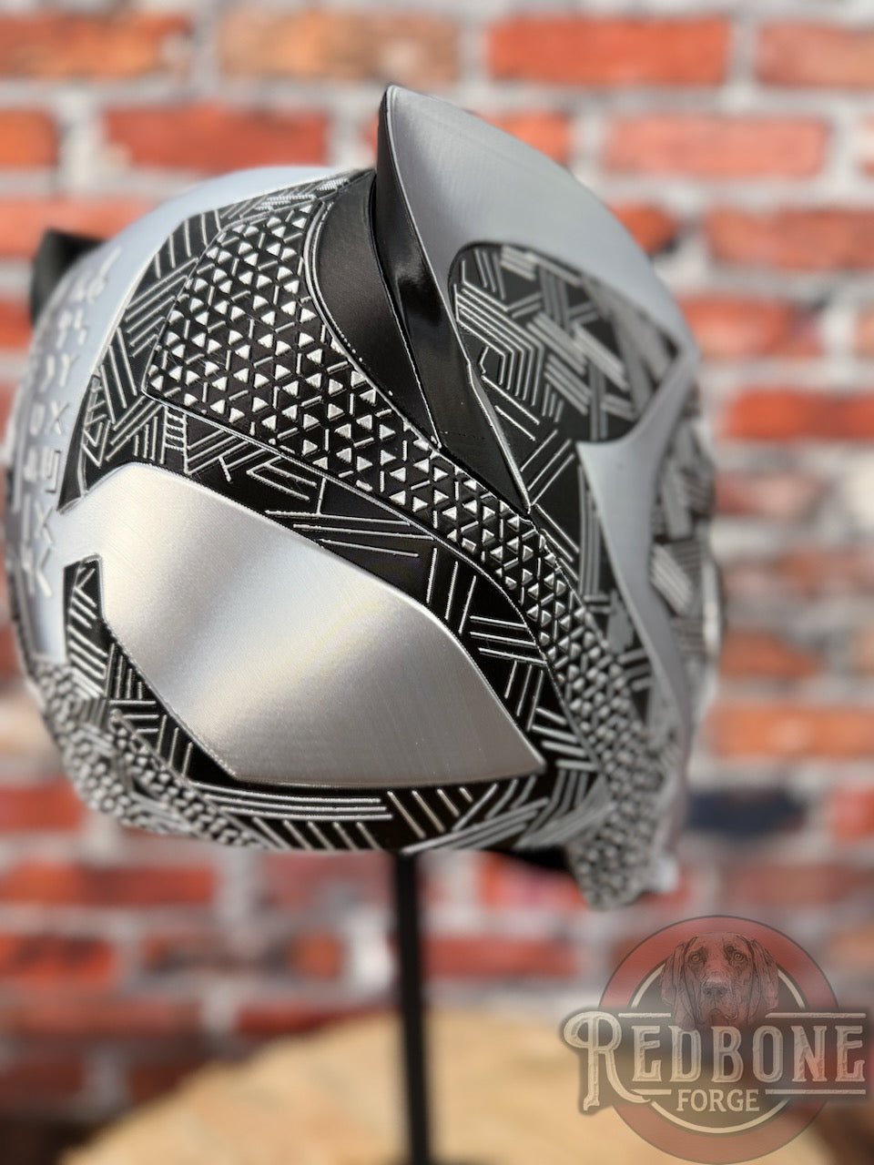 Raider-Inspired Silver & Black Tribal Cat Warrior Helmet