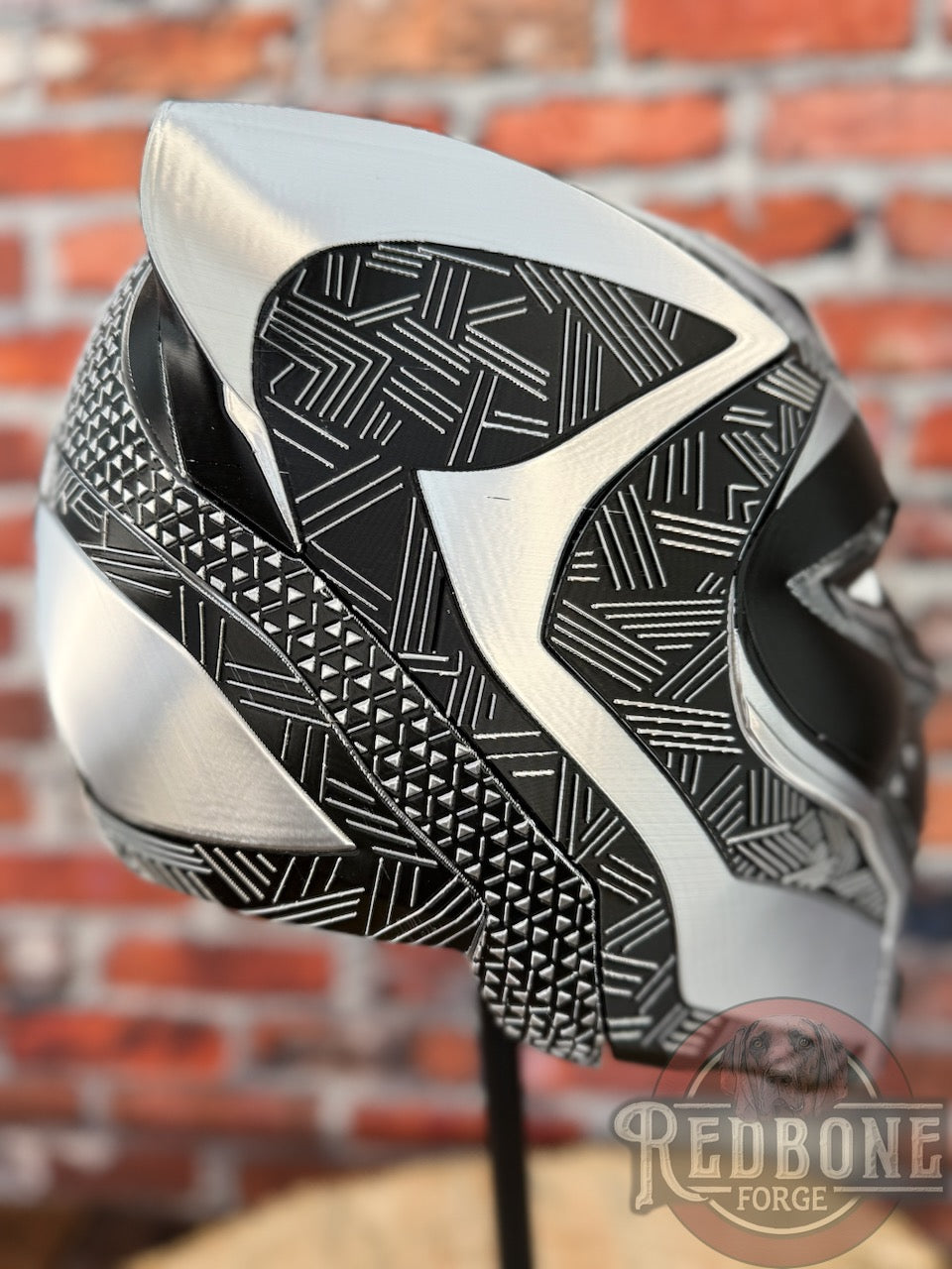 Raider-Inspired Silver & Black Tribal Cat Warrior Helmet