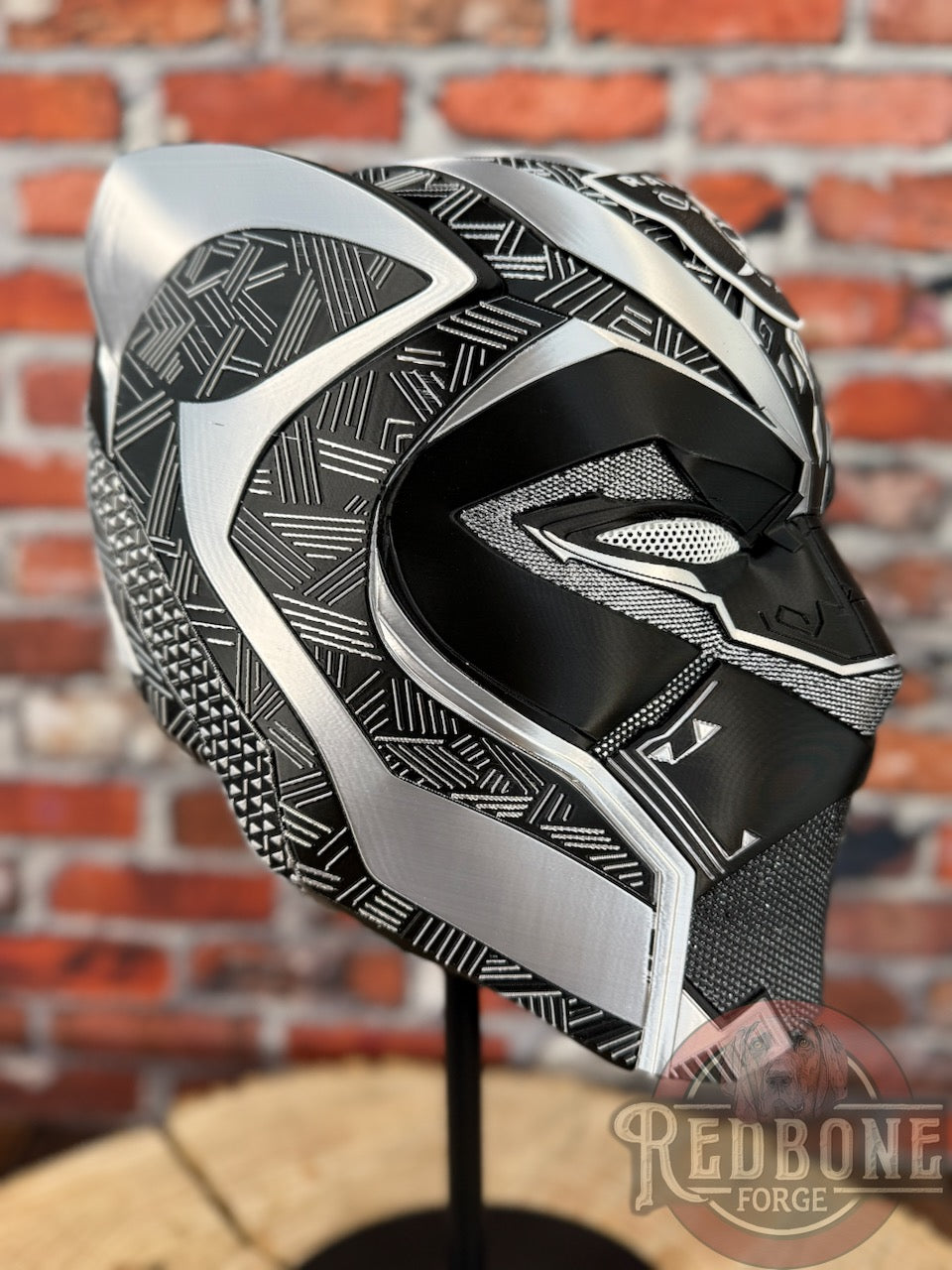 Raider-Inspired Silver & Black Tribal Cat Warrior Helmet