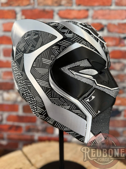 Raider-Inspired Silver & Black Tribal Cat Warrior Helmet