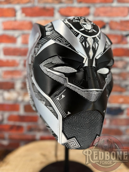 Raider-Inspired Silver & Black Tribal Cat Warrior Helmet