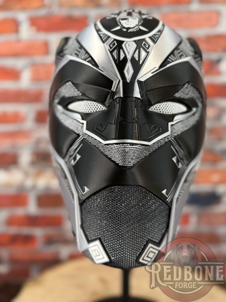 Raider-Inspired Silver & Black Tribal Cat Warrior Helmet