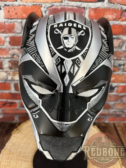 Raider-Inspired Silver & Black Tribal Cat Warrior Helmet