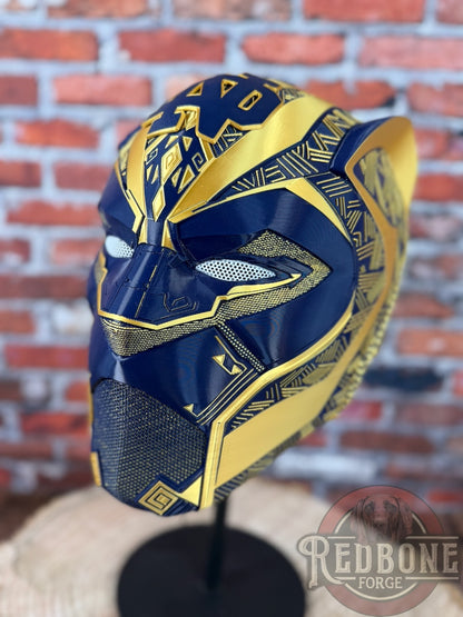 Notre Dame-Inspired Gold & Navy Blue Tribal Cat Warrior Helmet