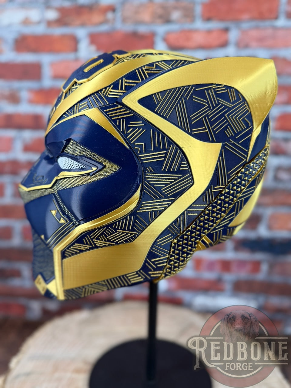 Notre Dame-Inspired Gold & Navy Blue Tribal Cat Warrior Helmet