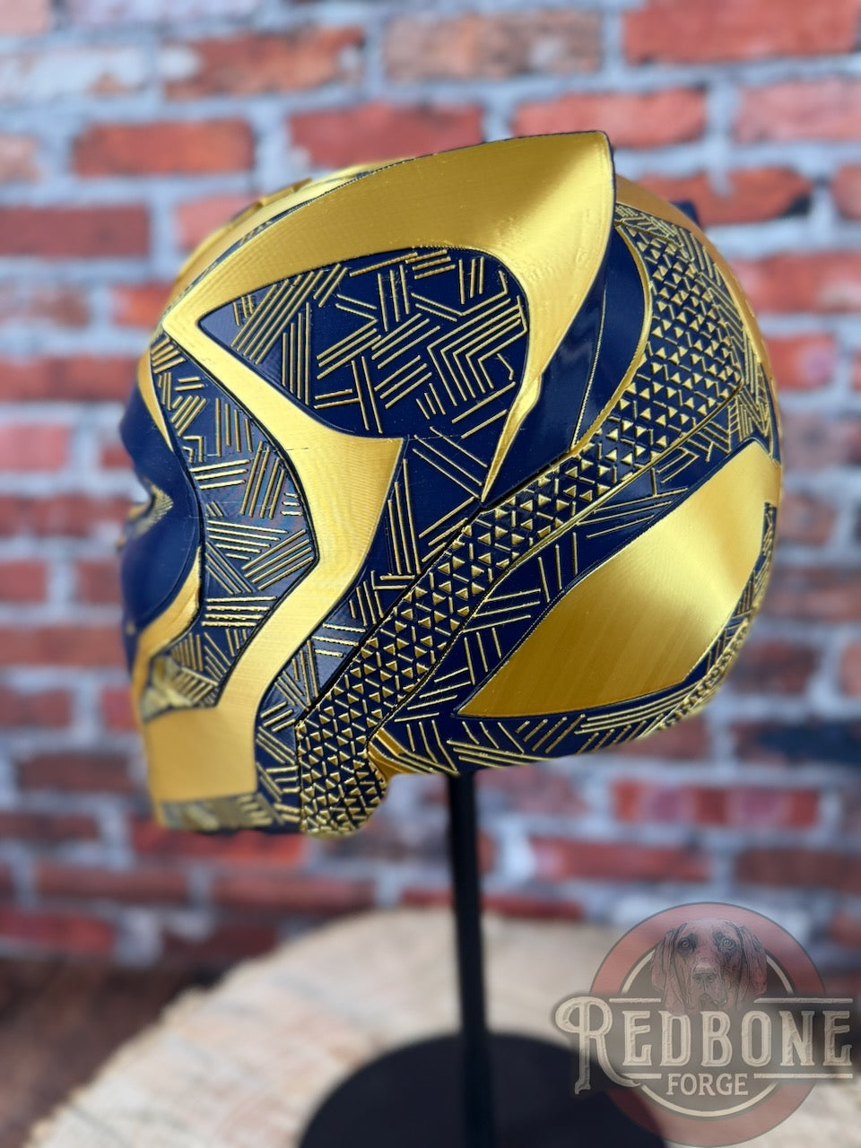 Notre Dame-Inspired Gold & Navy Blue Tribal Cat Warrior Helmet