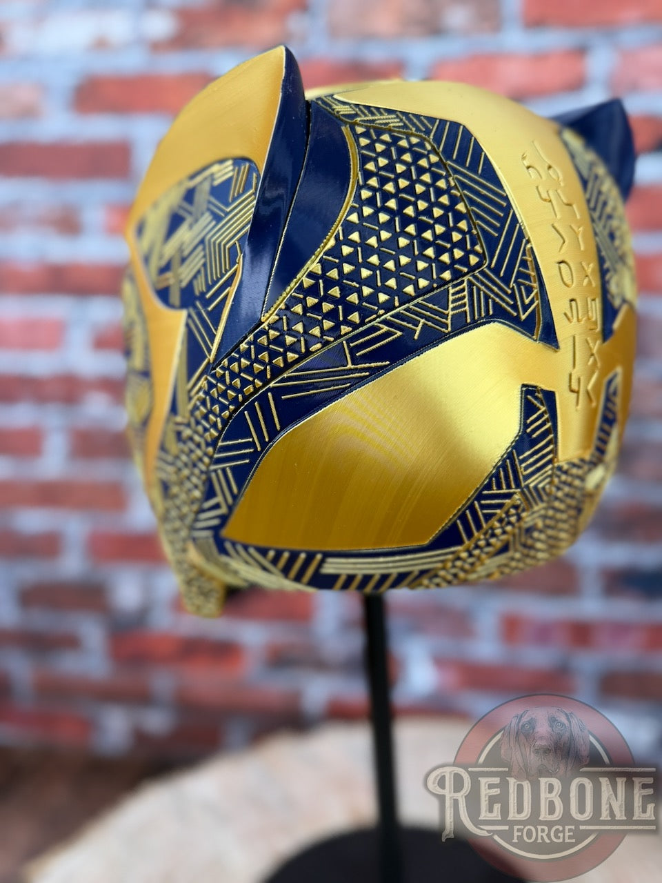 Notre Dame-Inspired Gold & Navy Blue Tribal Cat Warrior Helmet